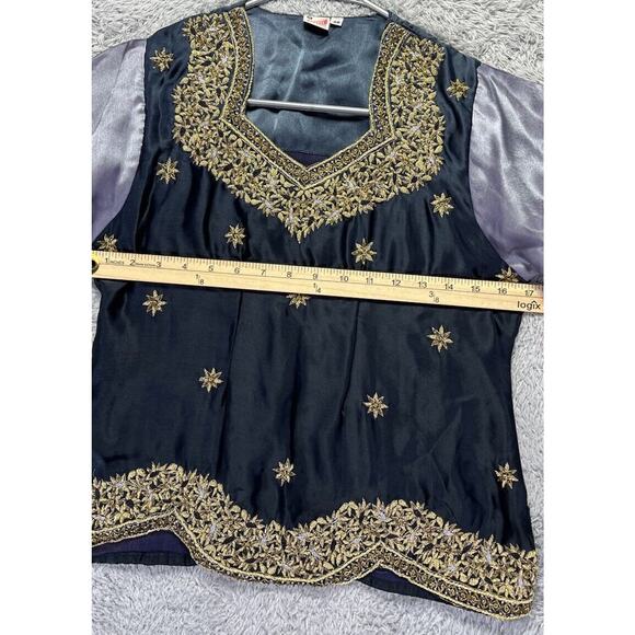 Preeti Womens Top Blouse Beaded Embroidered Medium Black Gold Silver India *Read - Picture 4 of 10